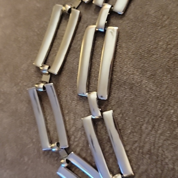 Vtg Silvertone Rectangle Cubism Link Chain Modern Moto Castlecore Belt - Picture 5 of 6
